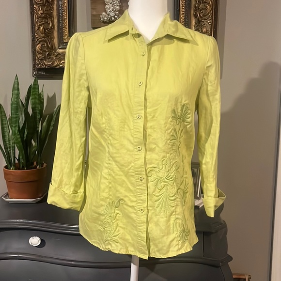 Tweeds Women’s 100% Linen Button Down 3/4 sleeve Shirt with Embroidered … - Picture 1 of 7